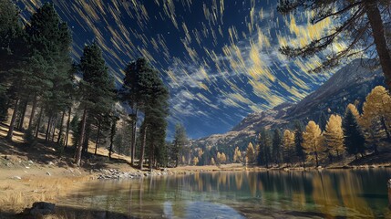 Starry Night Lake Serenity: Mountain Lake Reflection Under a Celestial Canvas