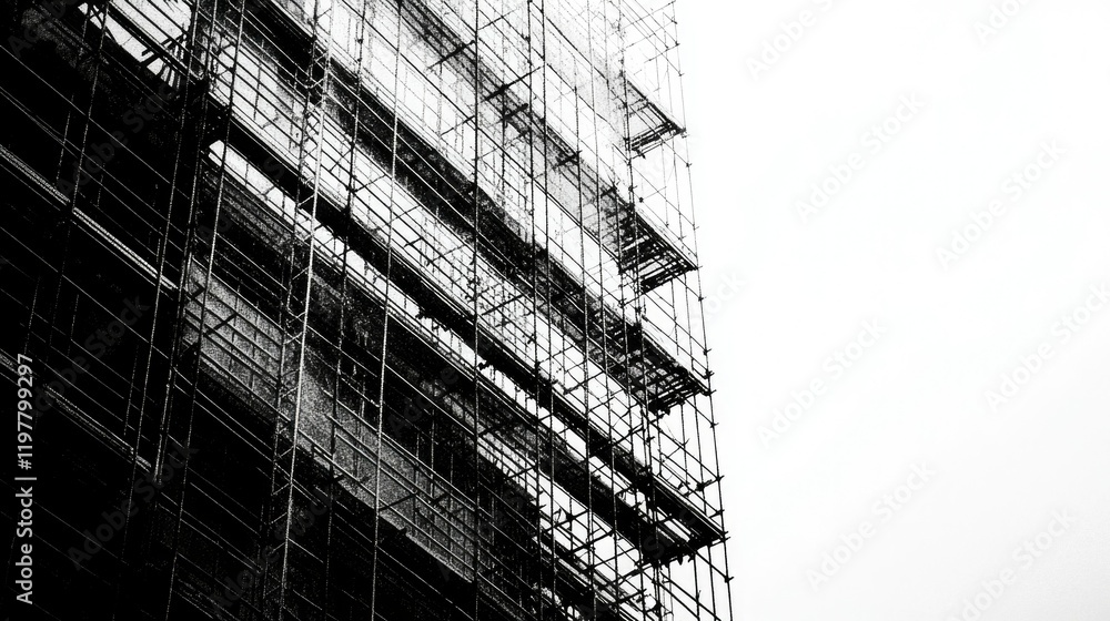 Poster building under construction scaffolding structure