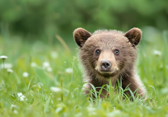 Fototapeta premium Adorable Grizzly Cub in a Meadow