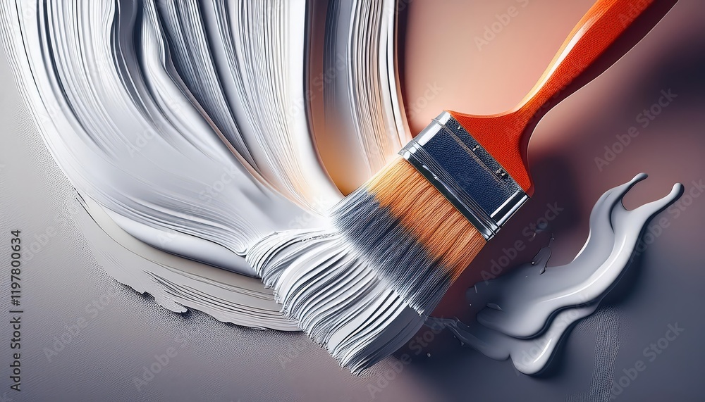 Poster skilled artist transforming a wall with pristine white paint using a paintbrush, creating an invitin