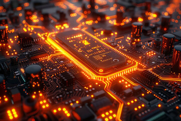 Obraz premium Glowing processor with tracks and elements. Generative AI