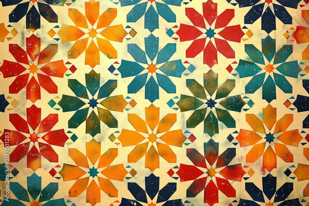Poster seamless colorful moroccan pattern with geometric shapes creating a stunning visual effect, ideal fo