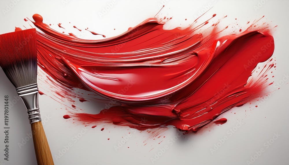 Poster Striking Artistic Brush Stroke Highlighting a Vibrant Splash of Red Across a pristine White Canvas, Creating a Dynamic Contrast in the Still Life.