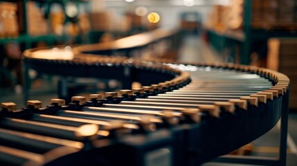 A conveyor belt in a warehouse, designed for efficient movement of goods.