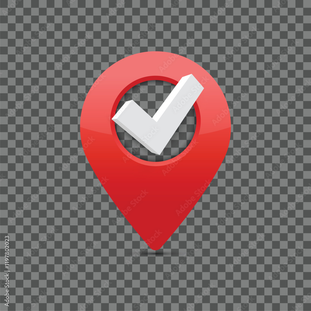 Poster red pin for maps and navigation systems to mark reaching desired location. user interface icon desig
