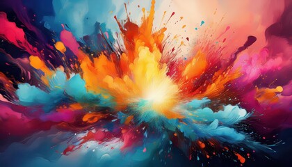 Vivid Explosion of Colors Abstract Artwork showcasing a Striking Canvas of Exploding Painting Splatters, Celebrating the Joy and Freedom in Creative Expression