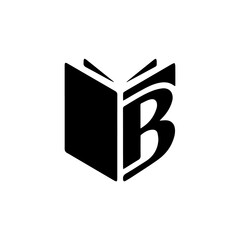 A minimalist illustration of a book logo with the letter "B".	