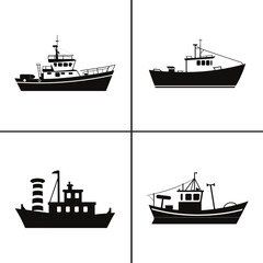 Obraz premium vector of black silhouette of tugboat silhouette