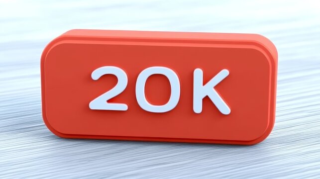 Red Button With 20K Text, Isolated On White Background, Social Media, Followers, Likes, Subscribers