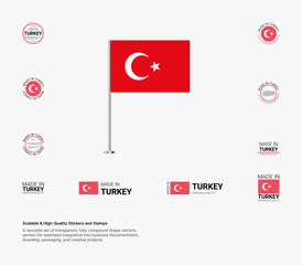 Made in Turkey Stamps, Flag, Tags, labels, Seals, Icons. Creative Designs for Branding and Packaging