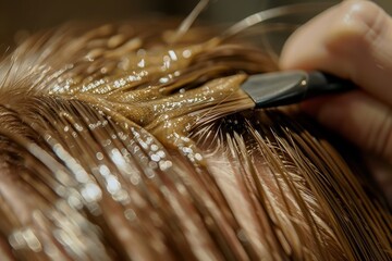Hair dye application close-up