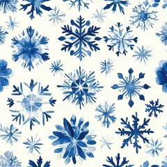 Elegant Blue Snowflakes Watercolor Pattern