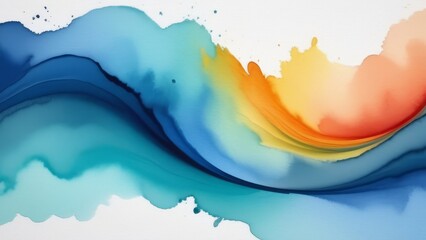 A painting of a wave with blue and orange colors