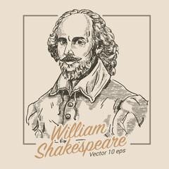 Portrait of William Shakespeare, Illustration in the style of a medieval engraving