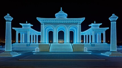 Obraz premium Monument in the Cyberspace, Abstract Representation, Digital Art, Blue Dotted Structure