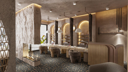3d modern beauty center design, personal care center, render, interior, architecture, design
