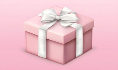 Fototapeta premium Pink gift box with white ribbon and bow.