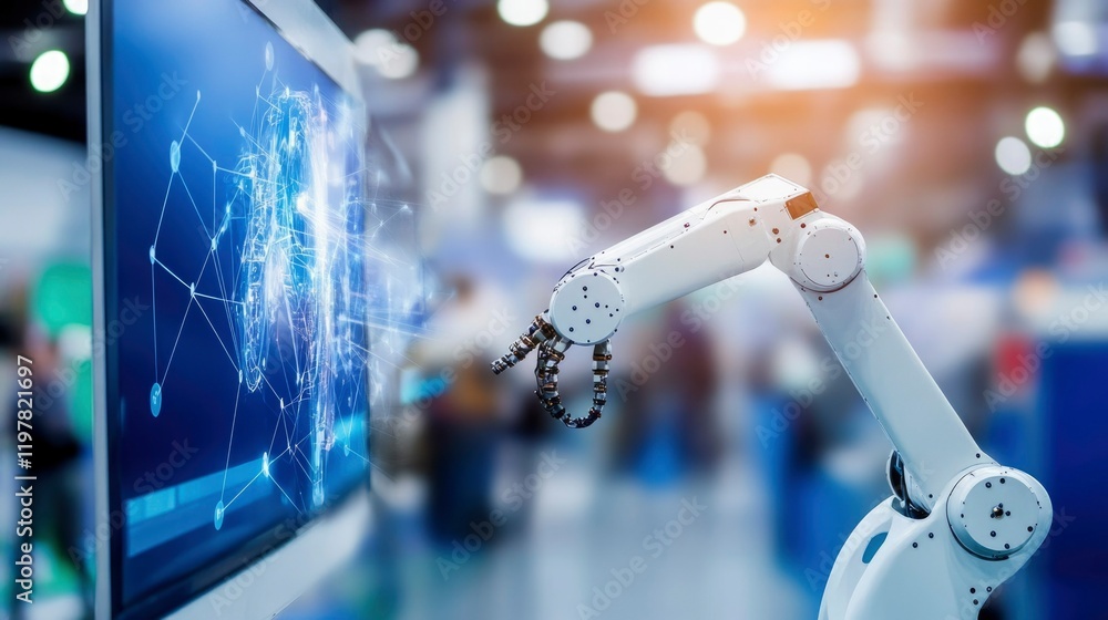 Poster robotic arm interacting with digital network display