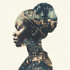 Black History Month Double Exposure Illustration of African American People and Culture
