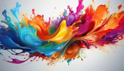 Fototapeta premium Vibrant Abstract Paint Splatter on Clean White Background A Stunning Display of Colors and Textures