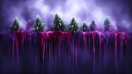 Marijuana Plants Growing in Purple Icy Landscape