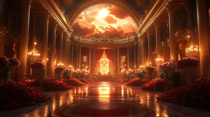 Obraz premium Hallway with Flowers and a Grand Archway