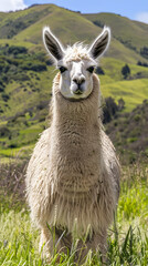 Obraz premium Image of a Charming White Llama Captured in its Exquisite Natural Habitat