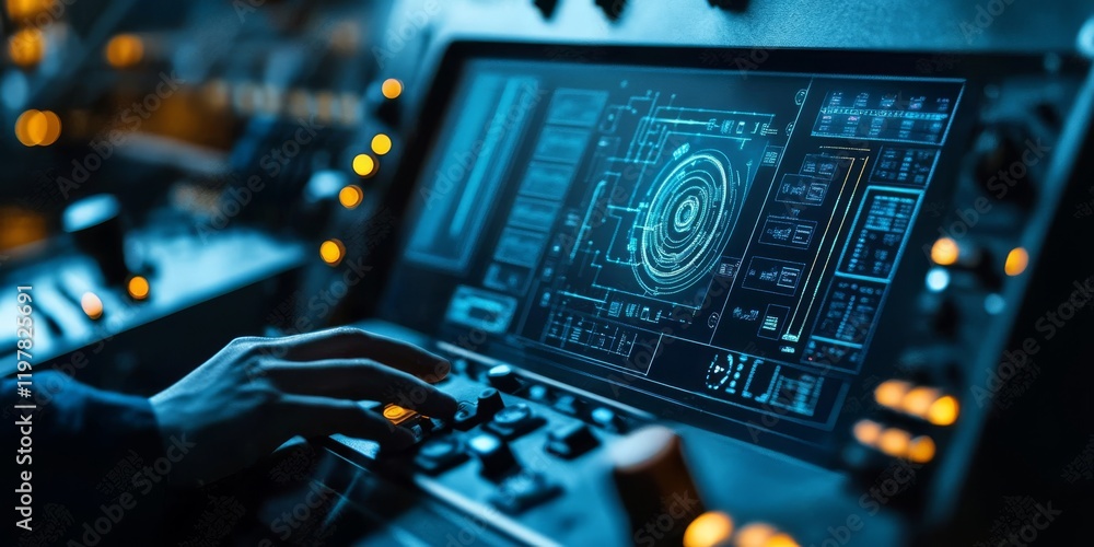 Poster a closeup of a control panel shows an operator adjusting settings based on realtime alerts from iiot