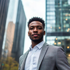 Fototapeta premium Empowered Young African American Businessman in Cityscape, Urban Lifestyle