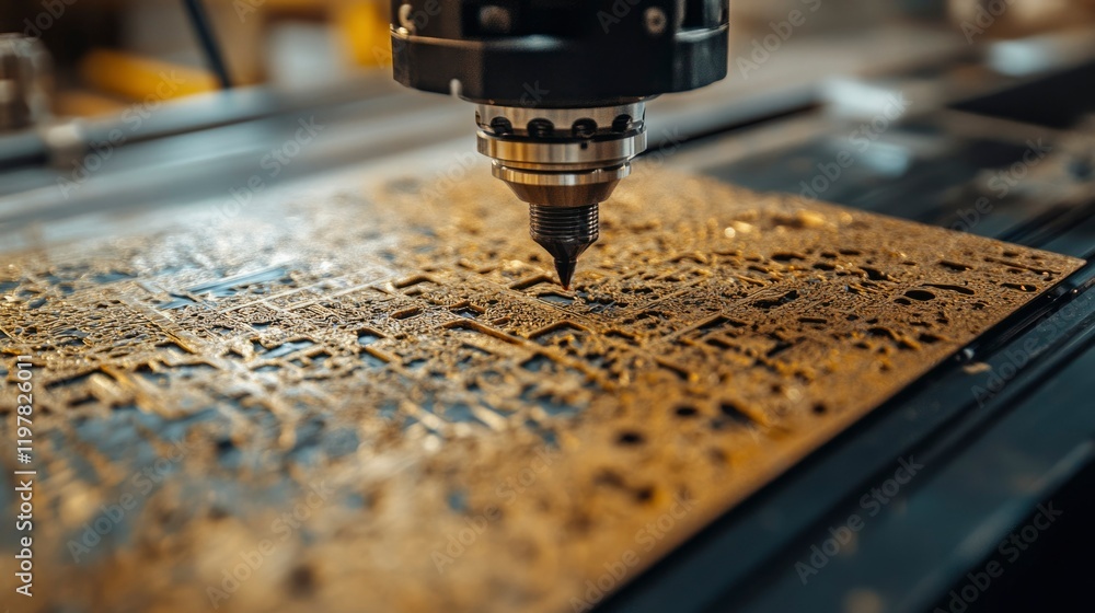 Poster cnc machine precisely engraving intricate golden design