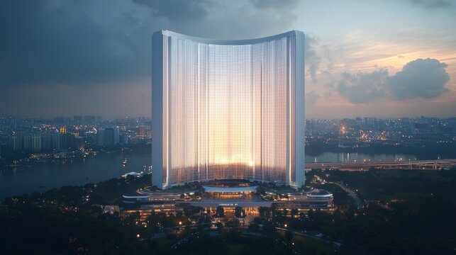 Cityscape twilight skyscraper architectural rendering
