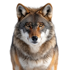 Fototapeta premium Majestic wolf displaying piercing eyes and detailed fur against a plain background isolated on transparent background