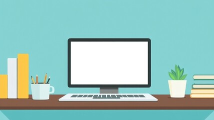 Modern Desktop Workspace With Computer And Books