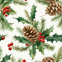 Pinecones and Holiday Foliage Pattern Design