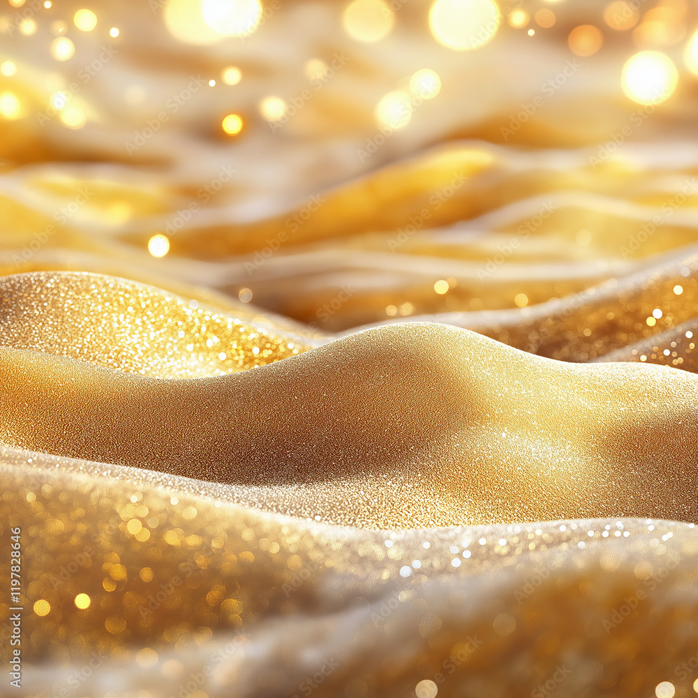 Poster golden waves of shimmering texture with soft bokeh lights
