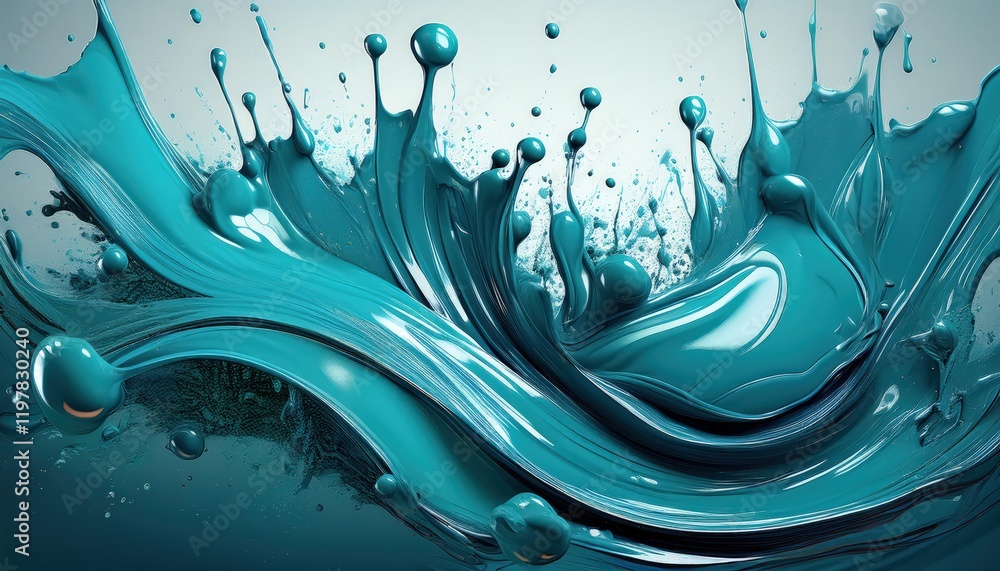 Poster dynamic teal splash artwork vibrant textures and drips emphasizing fluidity and expressionistic aest