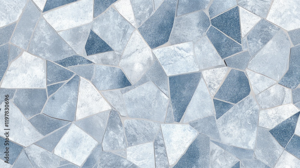 Poster light blue and gray abstract mosaic featuring a seamless low-poly triangular design, ideal for conte