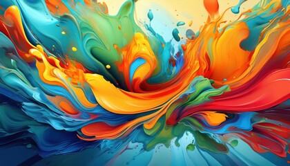 Striking Abstract Artwork Showcasing a Vibrant Palette of Blues, Greens, Yellows, Reds, and Ora in an Energetic, Colorful Splash Mosaic, Exuding a Bold and Dynamic Atmosphere.