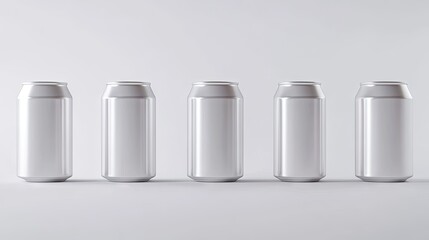 Neatly arranged aluminum beverage cans, displayed on a bright white background with clean lines and soft lighting