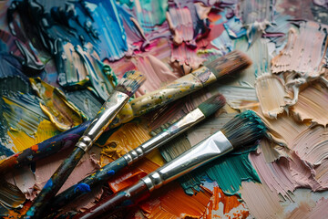 Obraz premium Generative AI image of talented artist passionately painting with vibrant colors on a large canvas in an art studio