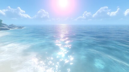 Obraz premium Serene Ocean Scene with Rocks and Bright Sun