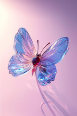 Glass butterfly on pink and purple background