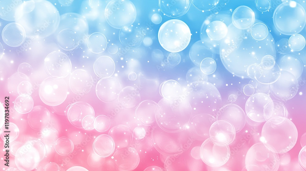 Poster subtle abstract gradient in pink and blue with softly floating soap bubbles for a calming visual exp
