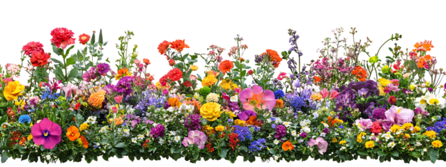 A garden bed with colorful flowers  isolated on white background PNG.AI GENERATED