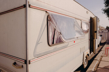 Camper van with the opened window