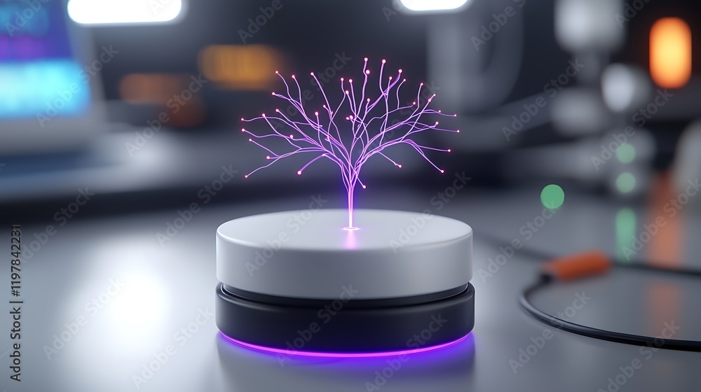Poster glowing digital tree on technological platform