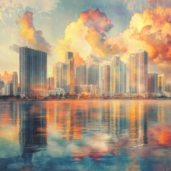 Obraz premium Miami, Florida, USA downtown Skyline. --v 6.1 Job ID: 2f2be705-d375-427c-ad8b-f85f51e16f35