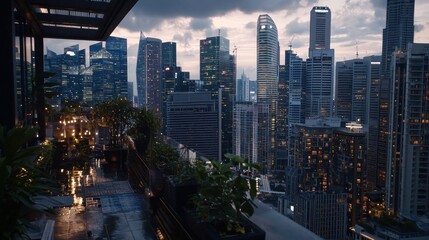 Rooftop Terrace, Cityscape View, Twilight, Singapore, Relaxation