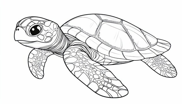 Detailed Line Art Illustration of a Baby Sea Turtle for Coloring or Creative Projects