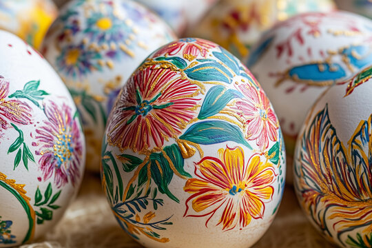 Traditional pisanki eggs showcase intricate designs and vibrant colors from Poland during festive spring celebrations associated with Easter